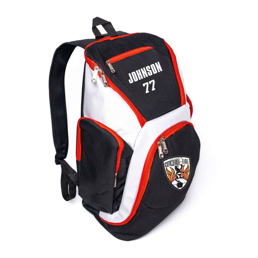 Side angle showcasing the customizable Y Series Backpack's spacious compartments
