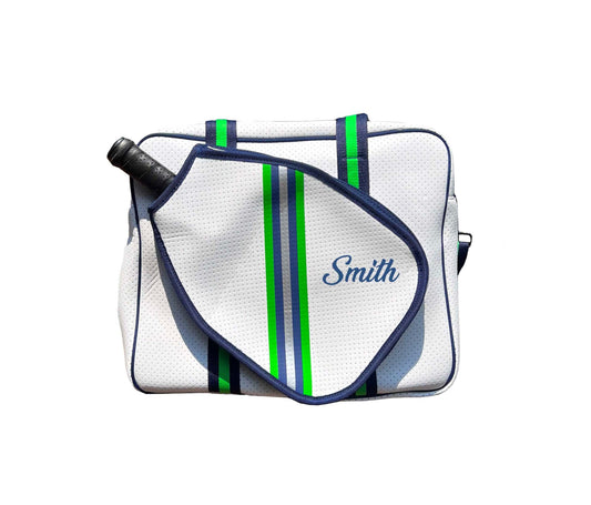 Front view of ClaycoSports custom pickleball shoulder bag with personalized name