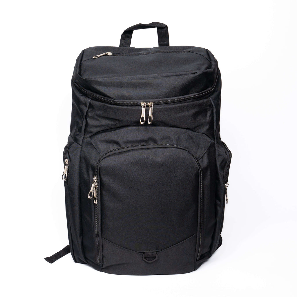 X Series Backpack in black, spacious for sports gear, personalized with names or logos, ideal for teams.